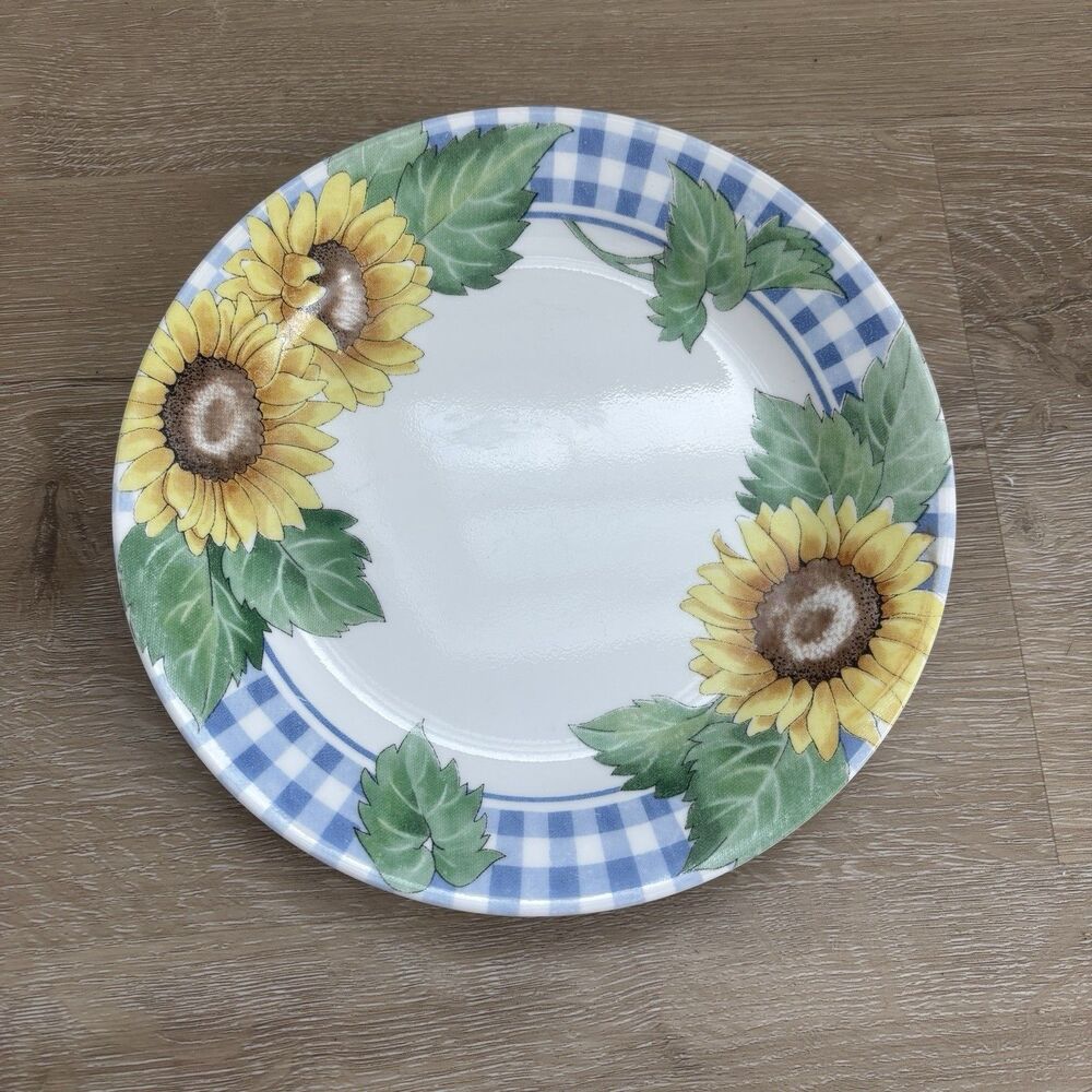 Corelle Sun Garden Salad/bread Plate 7" Sunflower Blue Gingham Plaid Corning US